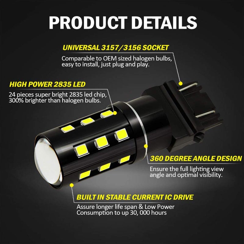 Antline 3157 3156 3057 3157A 4057 4157 LED Bulb White, Super Bright 1200 Lumens 24-SMD LED Replacement Lamp for Car Backup Reverse Brake Tail Turn Signal Daytime Running Parking Lights (Pack of 8) - Image 2